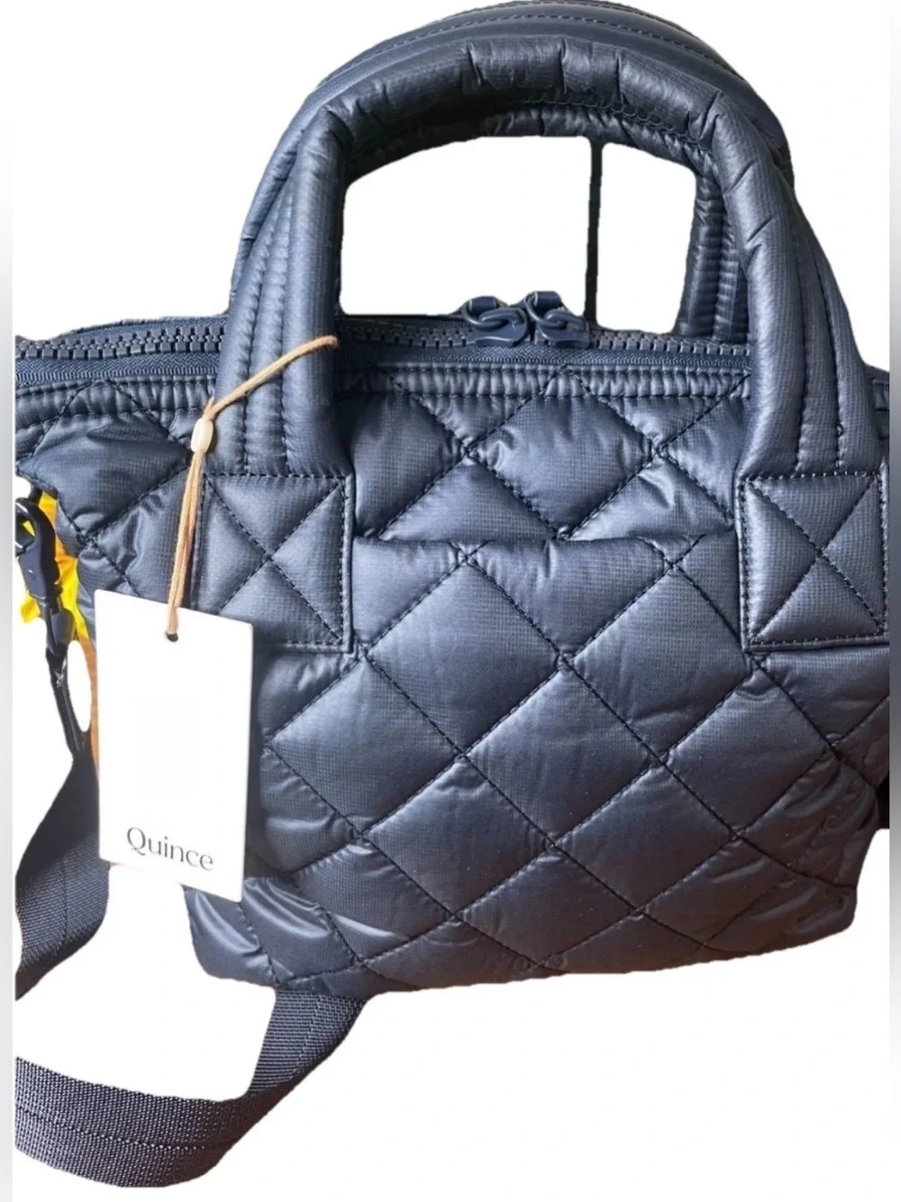 NWT QUINCE TRANSIT QUILTED CROSSBODY 2 WAY TOTE NAVY 10”Lx10”Hx5.5”W POCKETS